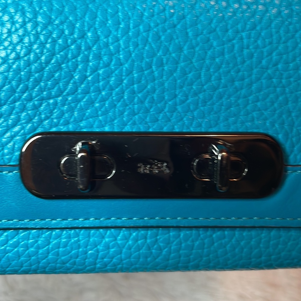 Coach Swagger 27 Turquoise Satchel Crossbody Purse Shoulder Bag & Wallet Set - Picture 15 of 17